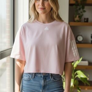 Adidas Women's Almost Hyperglam Boxy Pink Crop Top size large cutout back